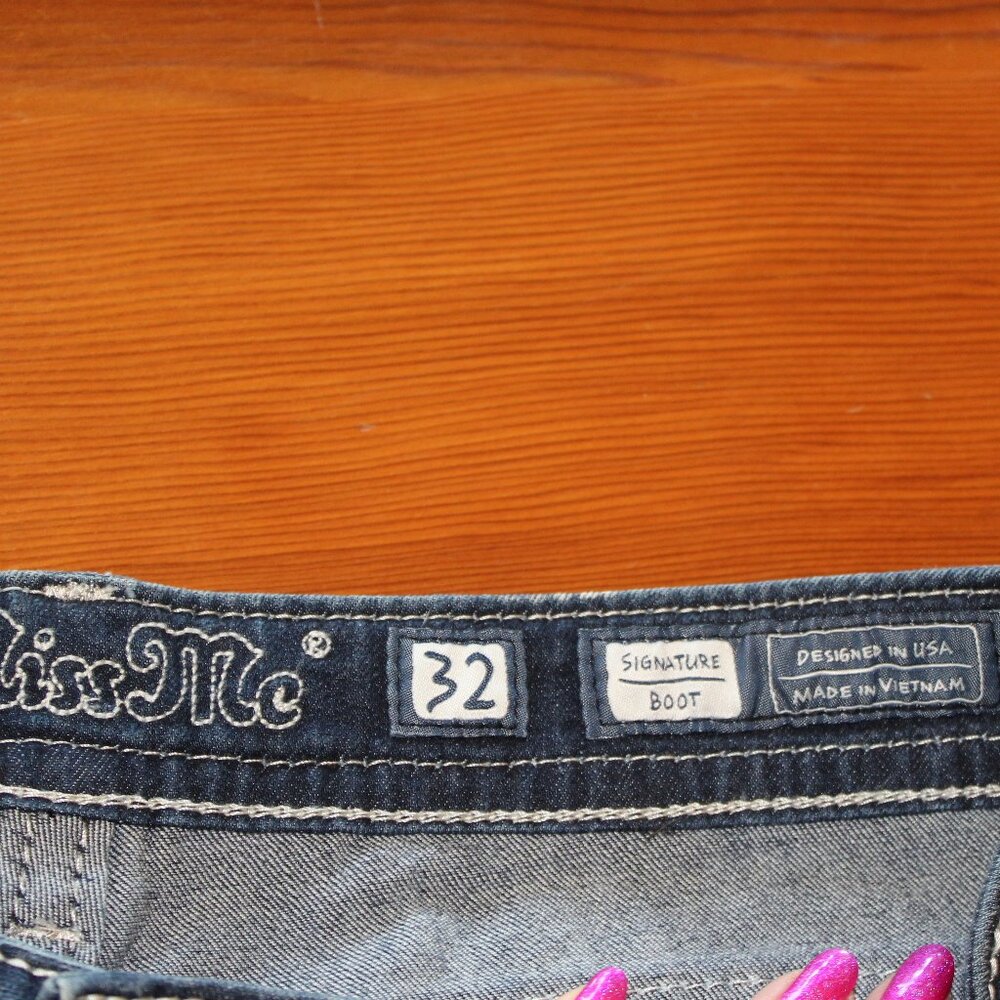 NWT RARE MISS ME SIGNATURE BOOT RHINESTONE LEATHER EMBROIDERED POCKETS SIZE32/34 - Picture 7 of 14